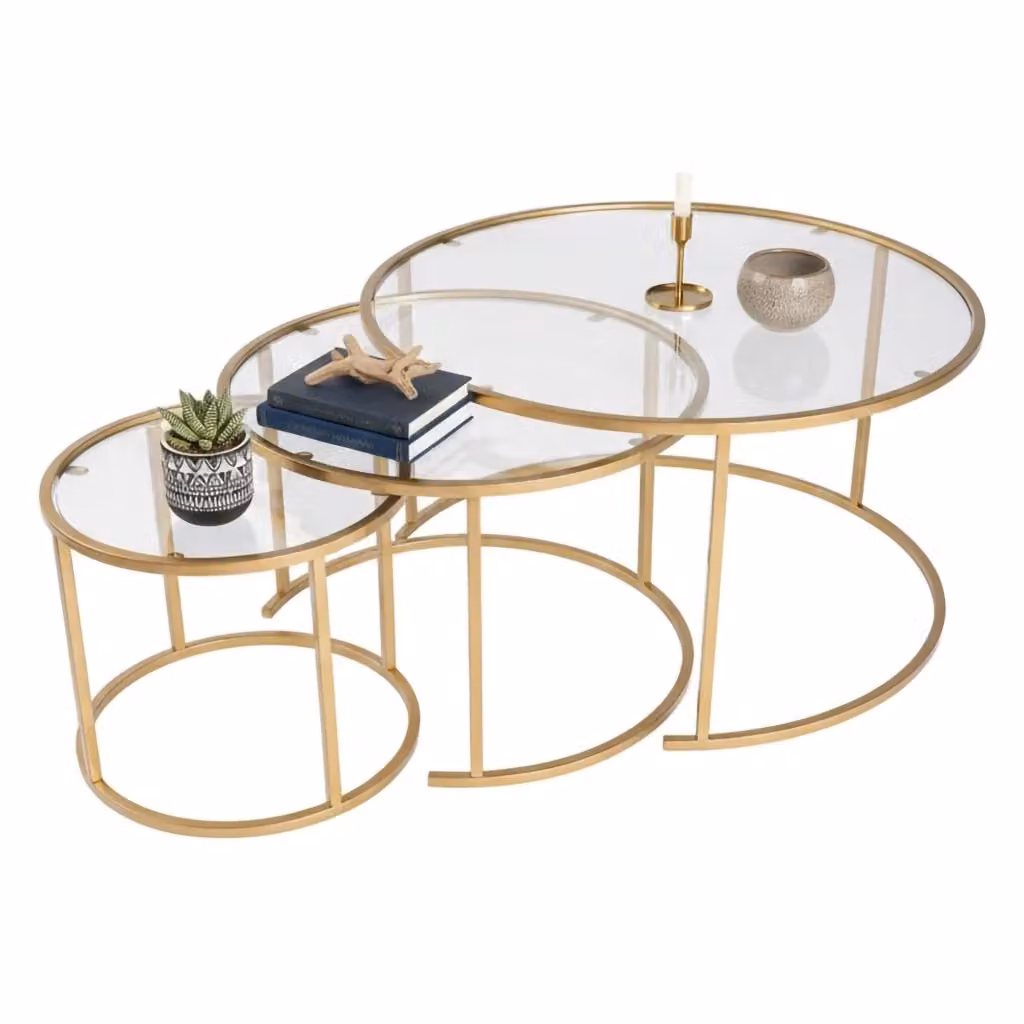 Tavolino da salotto Rowan DMORA con cassetti, rotondo, oro e vetro trasparente, L: 80 cm, P: 80 cm, H: 43 cm – 2