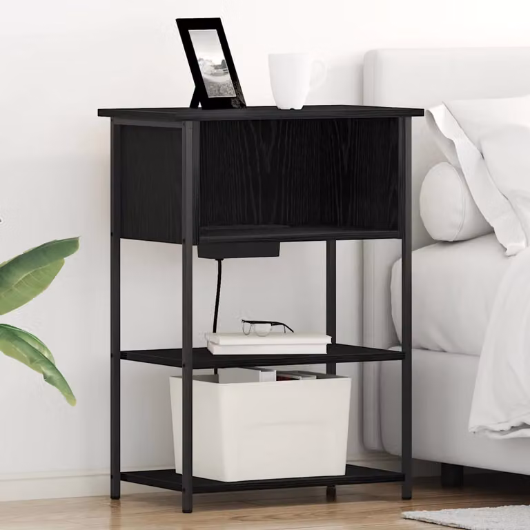 Armadio da Notte vidaXL in MDF e Metallo, Rovere Nero, L 55 cm x P 31 cm x H 76 cm
