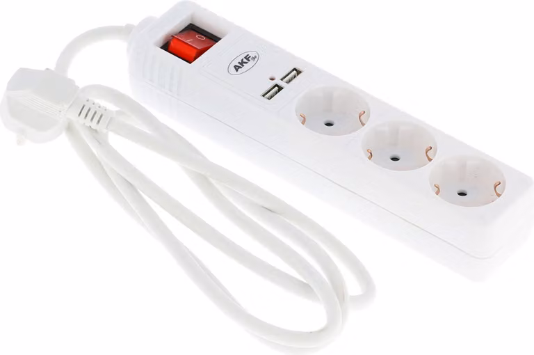 Striscia di alimentazione a 3 vie con interruttore a levetta, 2x USB, presa multipla, spina