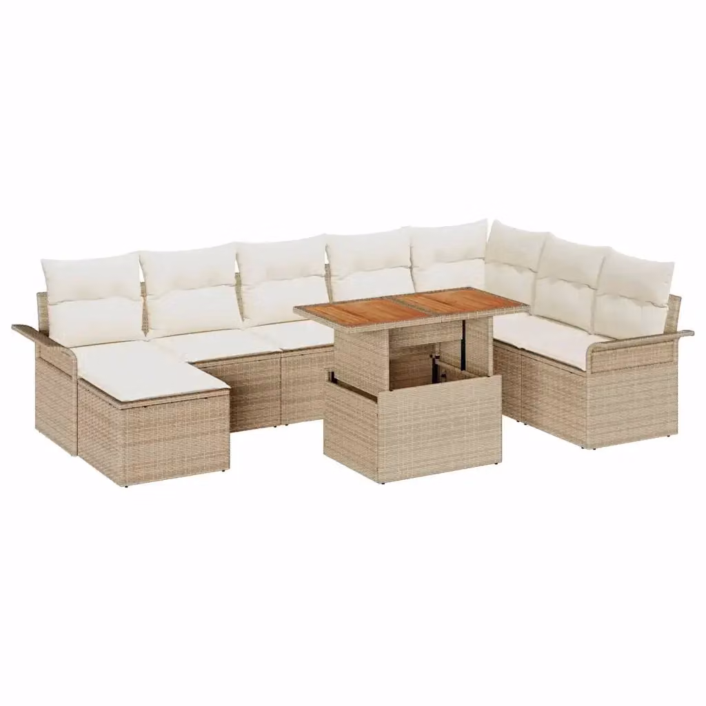 Set Divano da Giardino vidaXL in Rattan e Metallo, 9 Pezzi, Beige – 2