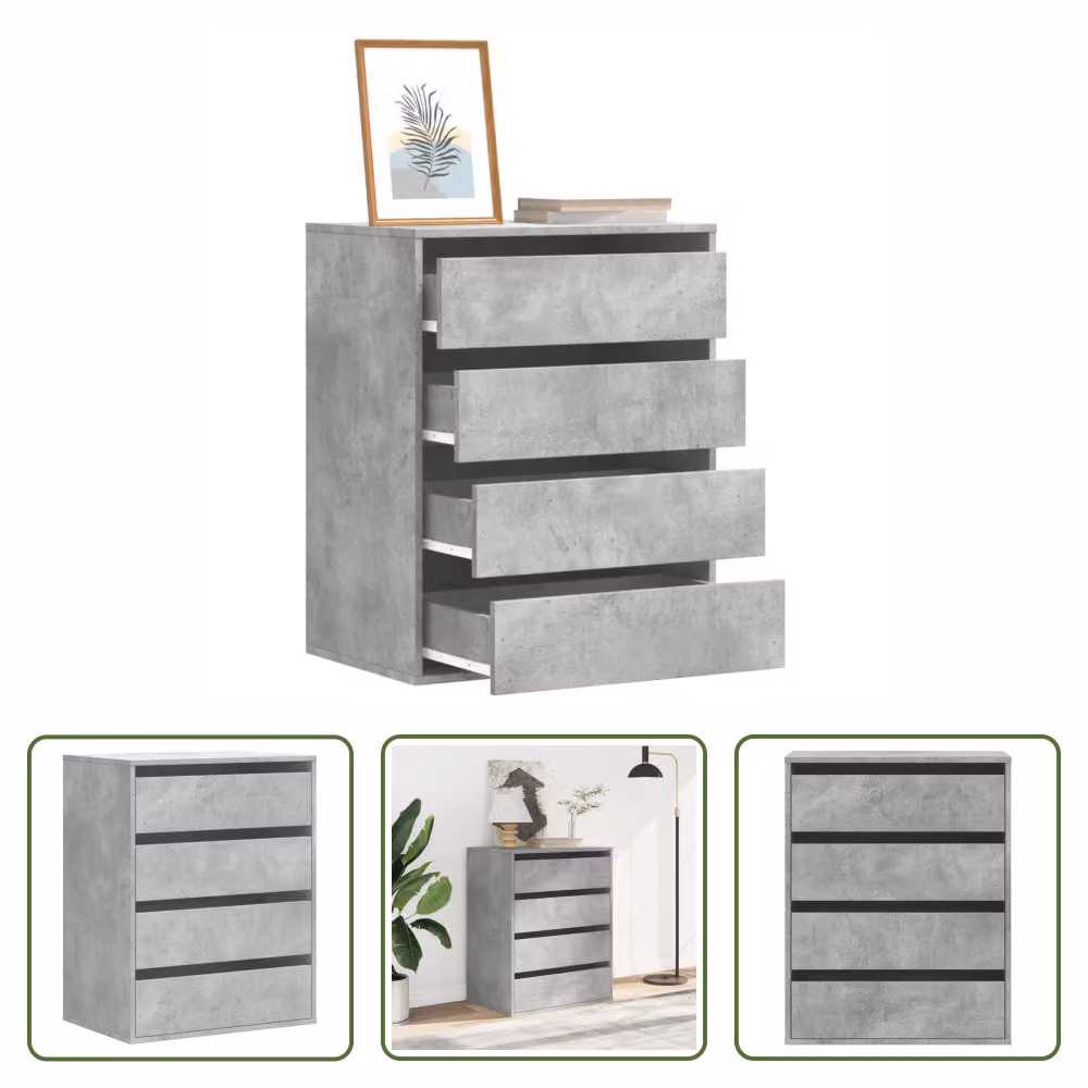 The Living Store Cassettiera in cemento grigio 60x41x76 cm Materiale in legno