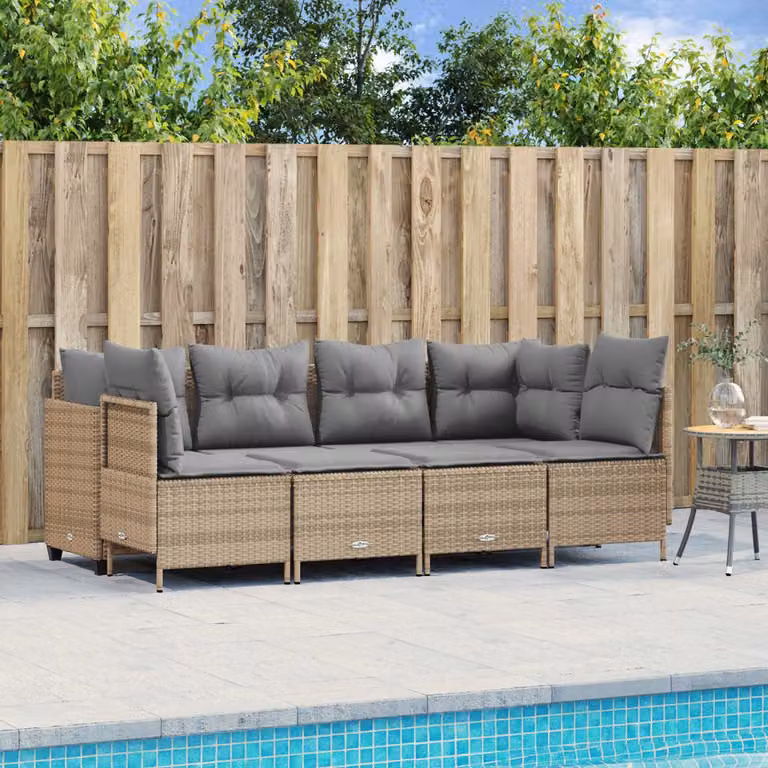 vidaXL Set Divano da Giardino a L con Ottoman 5 pz in Polyrattan e Acciaio, Beige e Grigio