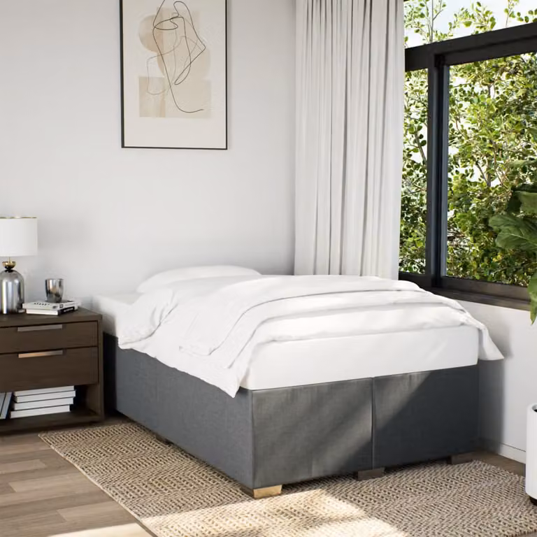 vidaXL Giroletto senza materasso in tessuto grigio con doghe in legno L/P: 120 x 200 cm