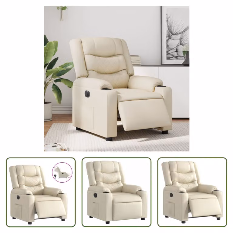 The Living Store Recliner elettrico in ecopelle crema