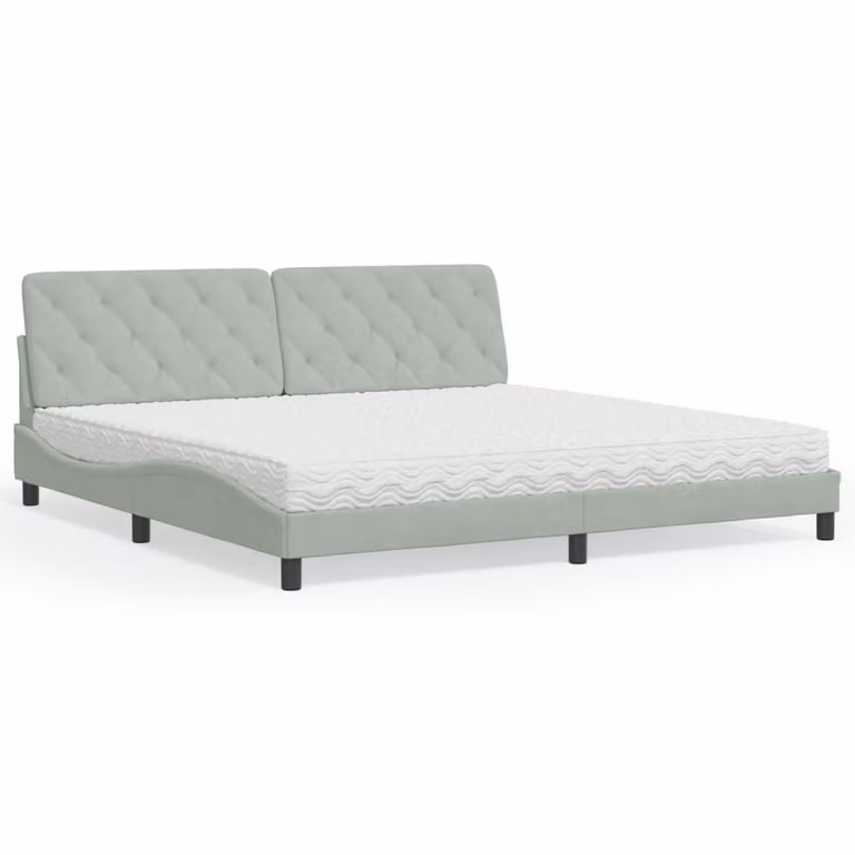 Letto moderno vidaXL con materasso in schiuma e struttura in velluto grigio chiaro, L/P/H: 200 x 200 x 74,5 cm
