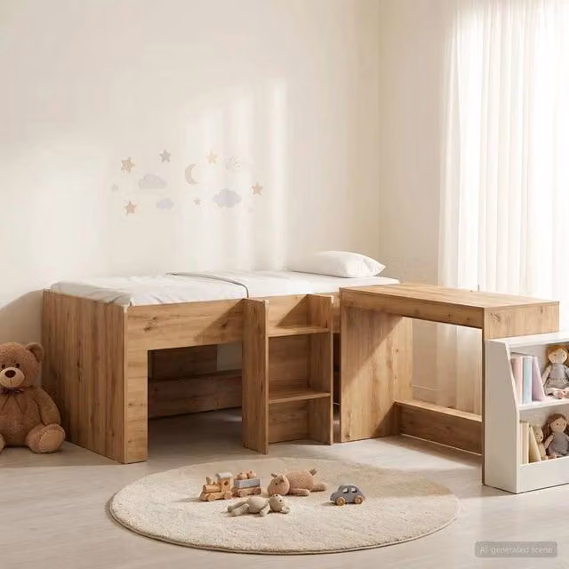 Letto alto per bambini con scrivania 2 pz Rovere Artigianale 3423469