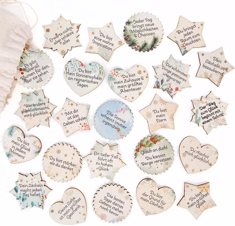 Calendario dell'Avvento portafortuna, regalo di Natale portafortuna, citazioni, legno