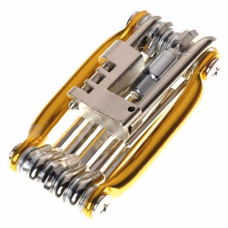 Multitool per bicicletta, con 11 funzioni, design compatto e portatile, color oro