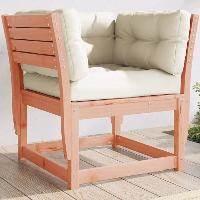 Divano da giardino Design Mania in legno massello di Douglas con cuscini beige e bianchi