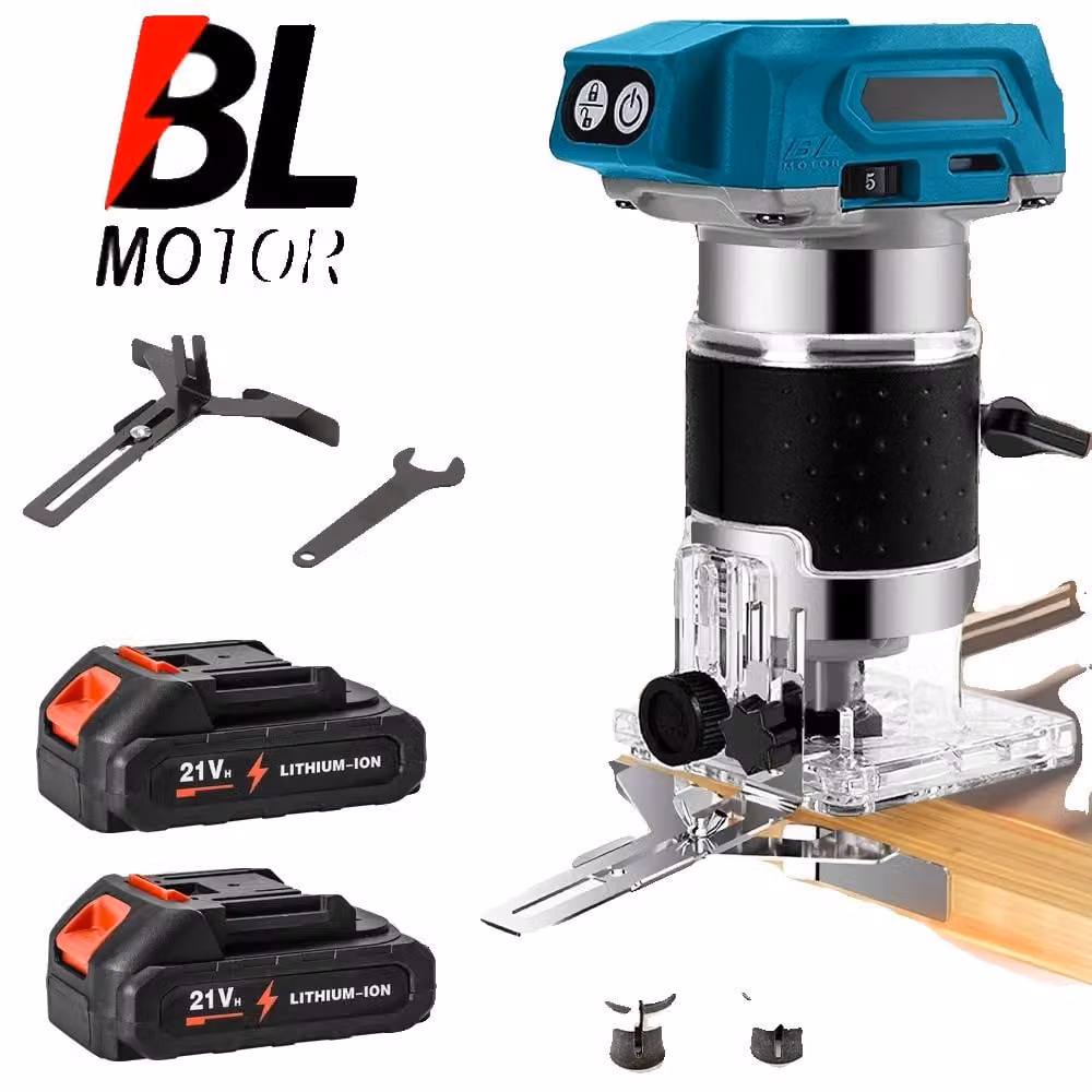 Fresatrice per legno, motore brushless, pinze di serraggio di diverse dimensioni, con 2 batterie
