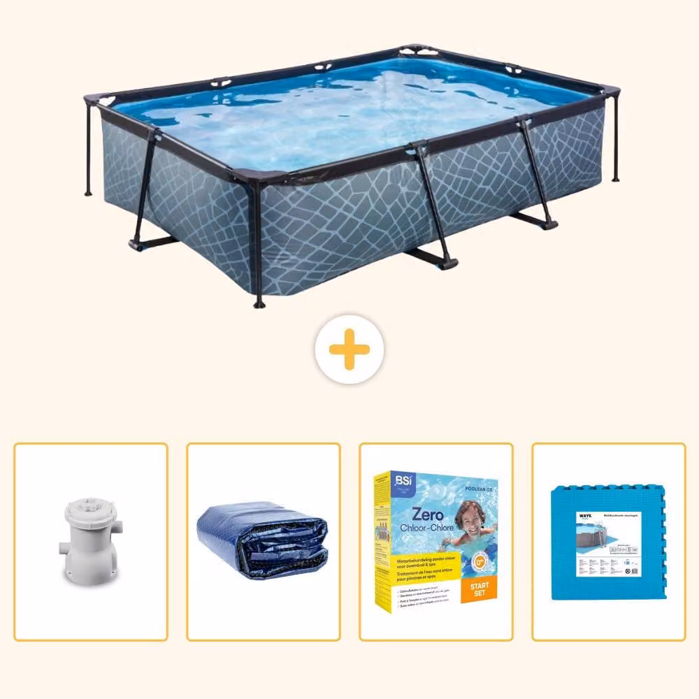 Piscina fuori terra rettangolare - aspetto pietra - 300x200x65 cm - composta da 5 elementi - modello SCB9