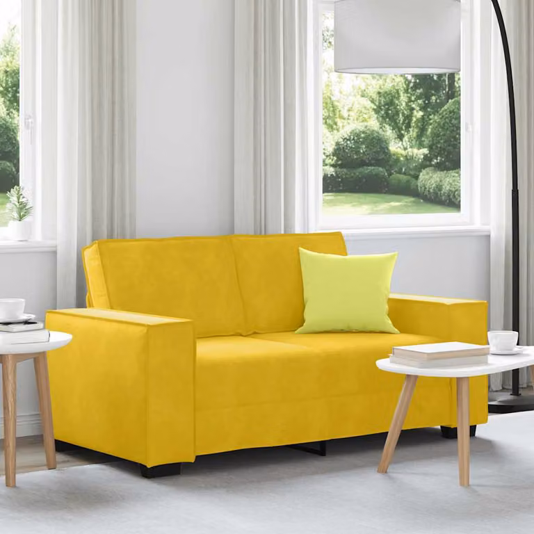 Divano a 2 posti vidaXL in velluto giallo con cuscini, design moderno per soggiorno o ufficio, L: 160 cm, P: 78 cm, H: 84 cm