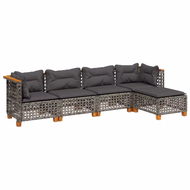 Set Divano da Giardino 5 pz con Cuscini Grigio in Polyrattan
