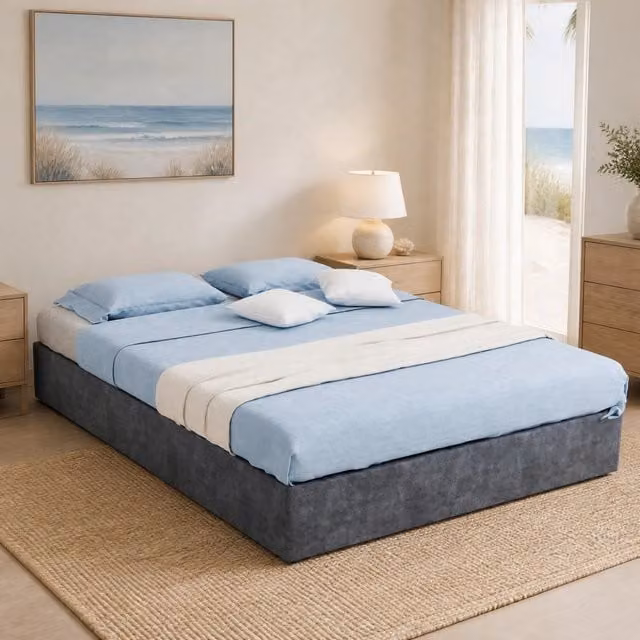 Letto imbottito 140x200 cm con contenitore a sollevamento, testiera cartoon, grigio