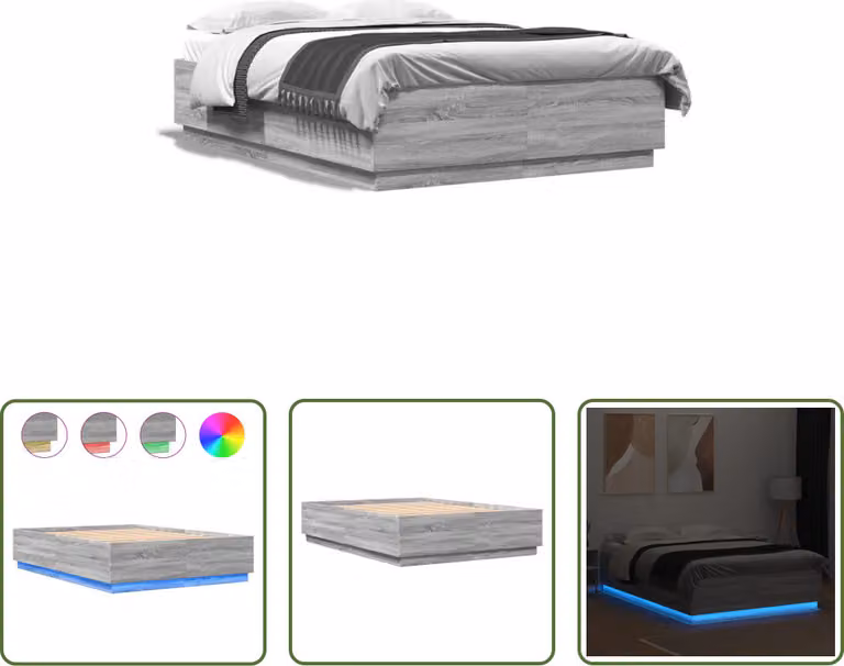 The Living Store Giroletto con LED Grigio Sonoma 160x200 cm in materiale ligneo
