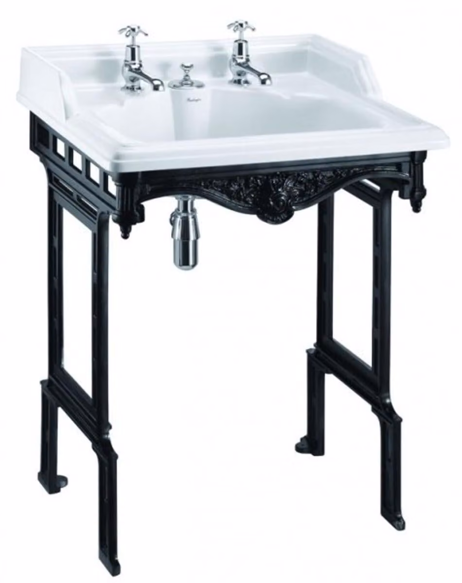Casa Padrino, mobile bagno in stile Jugendstil, bianco/nero, con 2 fori per rubinetti - lavabo in stile barocco, design antico - dimensioni: 650 x 575 x 890 mm