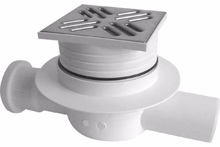Entrata a pavimento 105x105 continua, DN50, acciaio inox lucidato