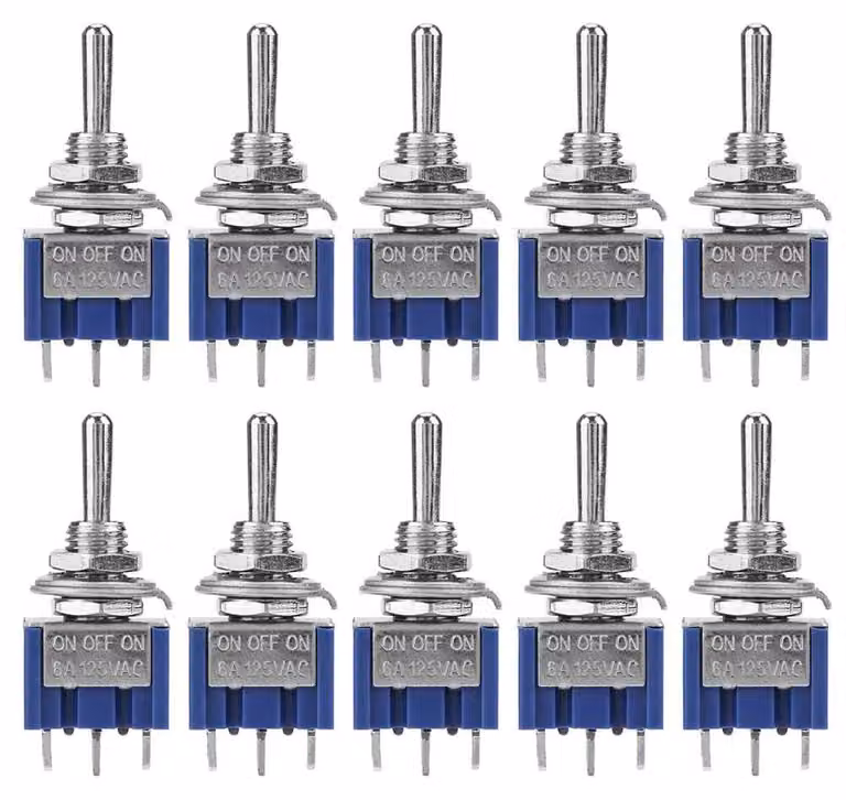 Mini interruttore a levetta SPDT, 3 posizioni, 3 pin, 6A, 125V AC, confezione da 10 pezzi.
