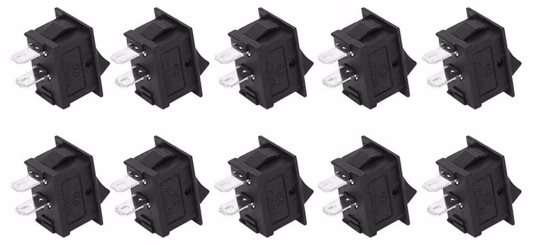 10 interruttori a levetta a 2 pin, con due posizioni (on/off), colore nero, modello KCD1101