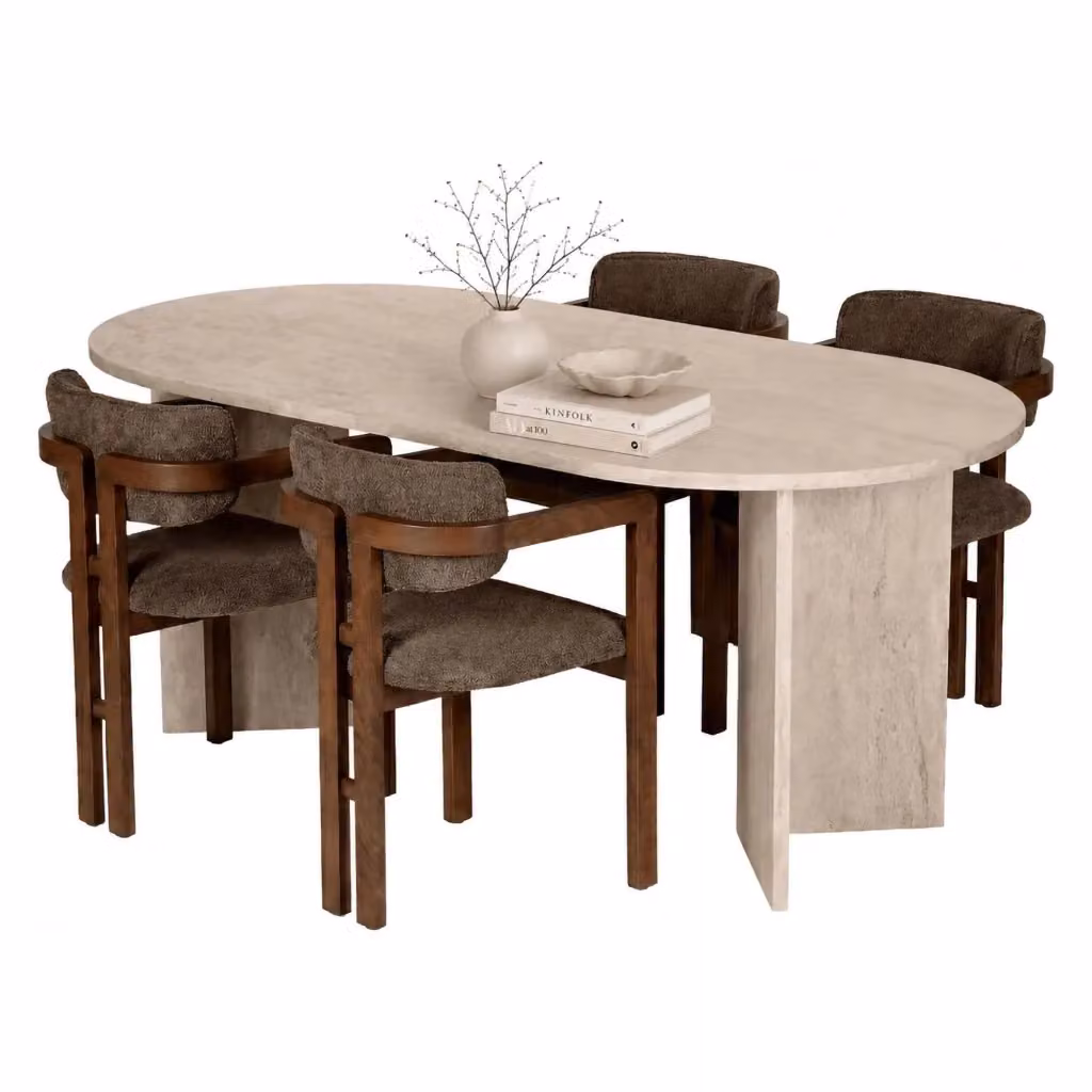 Set Tavolo e 6 Sedie DMORA Moderno Beige con Piano Ovale in MDF Laminato – 2