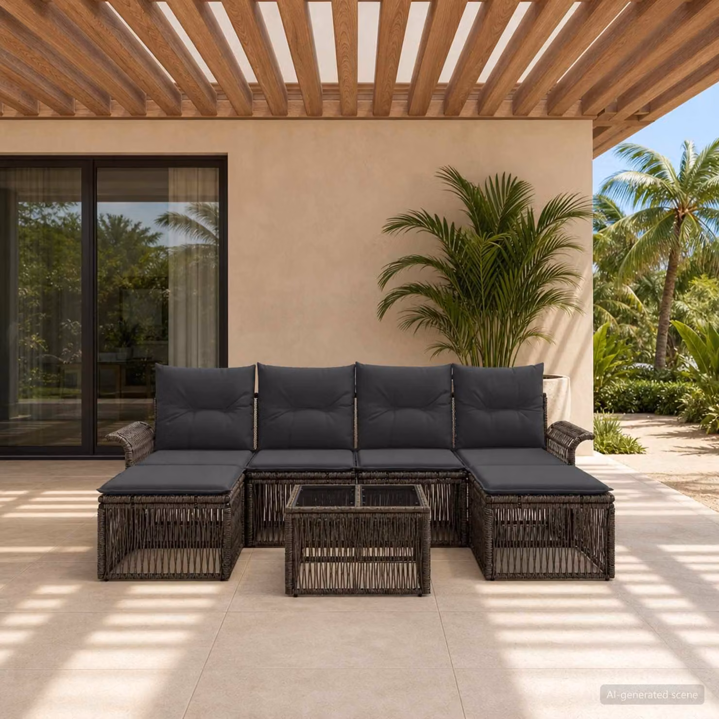 Set Divano da Giardino vidaXL 7 Pezzi a Forma di U Grigio con Cuscini e Tavolino