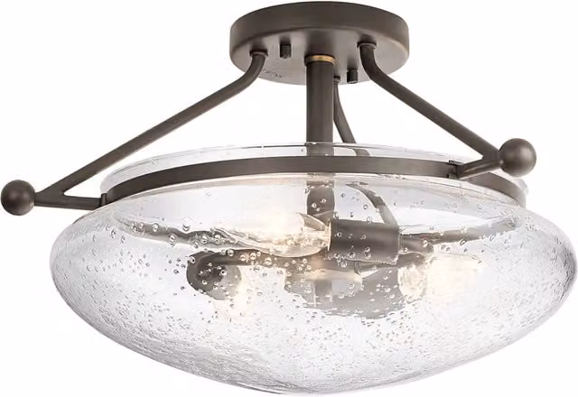 Lampada a soffitto KICHLER Belle in metallo bronzo e vetro trasparente con 3 luci E14
