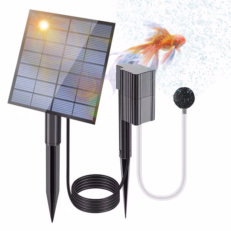 Aeratore solare per laghetto da 2,5 W/7 V, pompa dell'aria ossigenante da 0,6 l/min con 1 pietra porosa e picchetto da terra, per giardino, pesci e idrocultura all'aperto