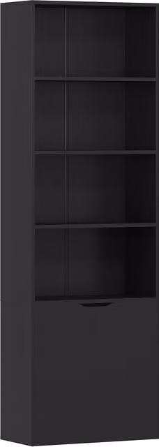 Libreria HOMCOM con 6 Ripiani e Ante, Design Moderno per Soggiorno o Studio, Nero, L: 59 cm, P: 29 cm, H: 180 cm