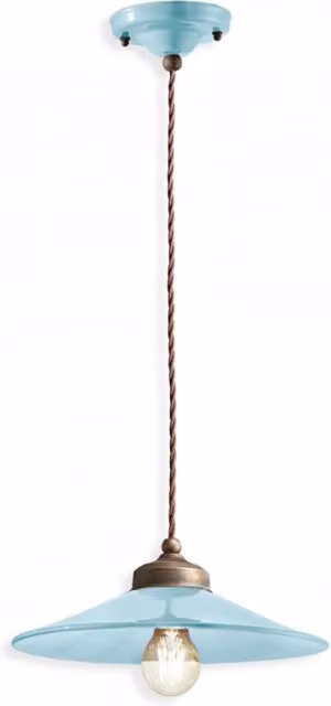 Lampadario Vintage Colors Ferro E Ceramica Azzurro 1 Luce E27 30Cm