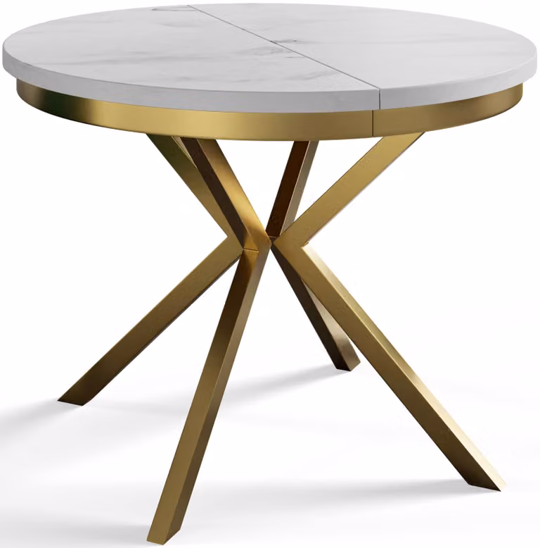 Alpi Moebel, Tavolo da Pranzo Rotondo, Tavolo da Cucina Allungabile, Diamentro: 120-200 cm, Gambe in metallo Dorate, Marmo, Collezione Bergo
