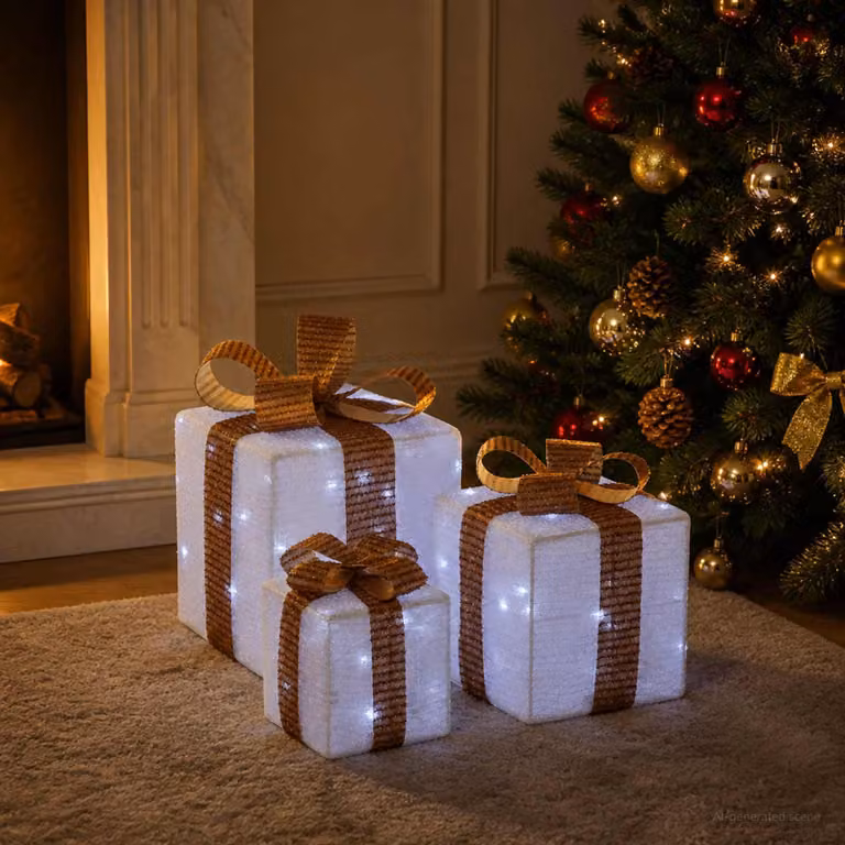 vidaXL Scatola regalo di Natale illuminata 3 pz 64 LED Bianco freddo