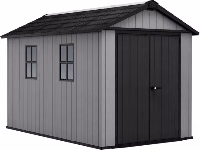 Casetta da Giardino Keter Newton 7511/1175 in Resina con Doppia Anta per Deposito Attrezzi, Finitura Effetto Legno Evotech+, Grigio e Nero, L/P/H: 350 x 246 x 230 cm
