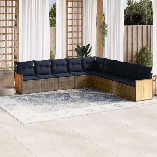 Set Divani da Giardino 9 pz con Cuscini Grigio in Polyrattan 3227741
