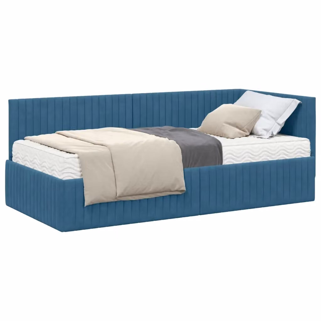 Letto Angolare Moderno con Materasso in Velluto Blu vidaXL L/P/H: 194 x 90 x 72 cm – 2