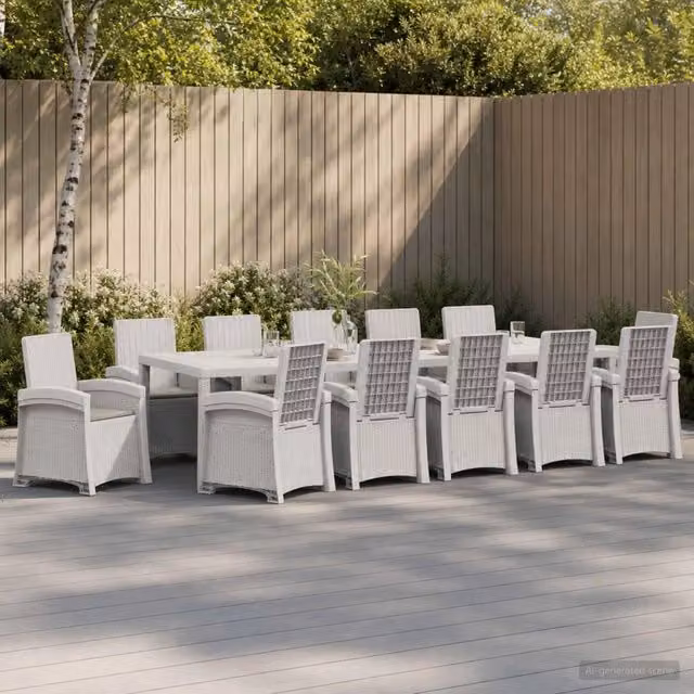 Set da pranzo da giardino moderno vidaXL in rattan sintetico composto da 14 pezzi, colori bianco e grigio – 1