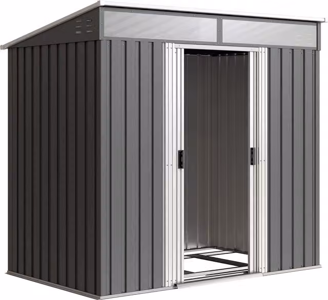 Casetta da giardino porta attrezzi Outsunny in acciaio zincato con 4 finestre e 2 ganci, Grigio, L 195 cm x P 122 cm x H 181,5 cm
