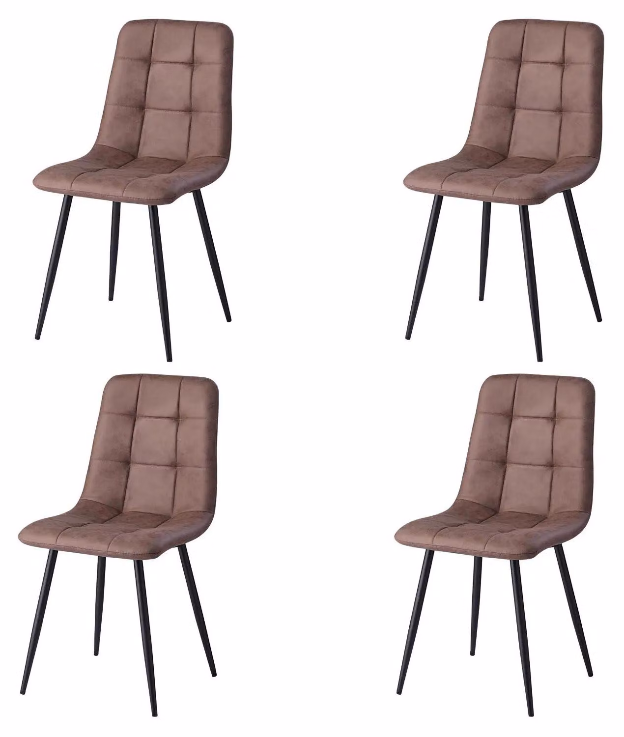 Set di 4 sedie da pranzo in stile vintage, rivestite in tessuto morbido, con gambe in metallo. Ideali per la sala da pranzo e il soggiorno. Colore: marrone scuro