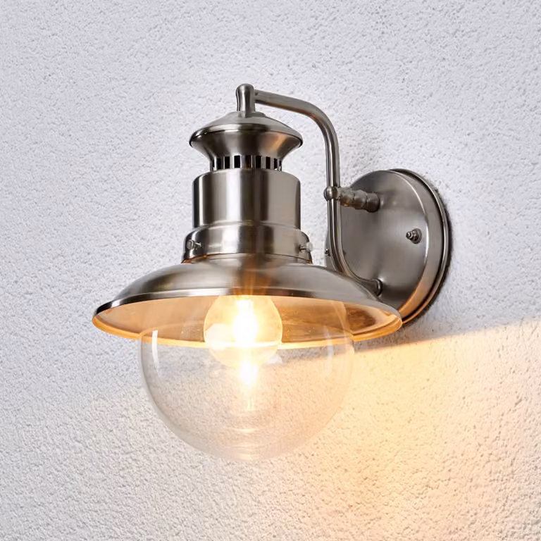 Applique da esterno Lindby Gwendolyn, grigia, acciaio inossidabile, 26 cm GWENDOLYN Lindby, dimmerabile, Alluminio / Grigio / Zincato, Acciaio Inox, Moderno