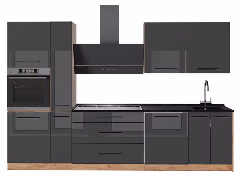 Cucina componibile Vicco Fame-Line Antracite lucido/Rovere dorato 310 cm, PL Antracite, Model 64288