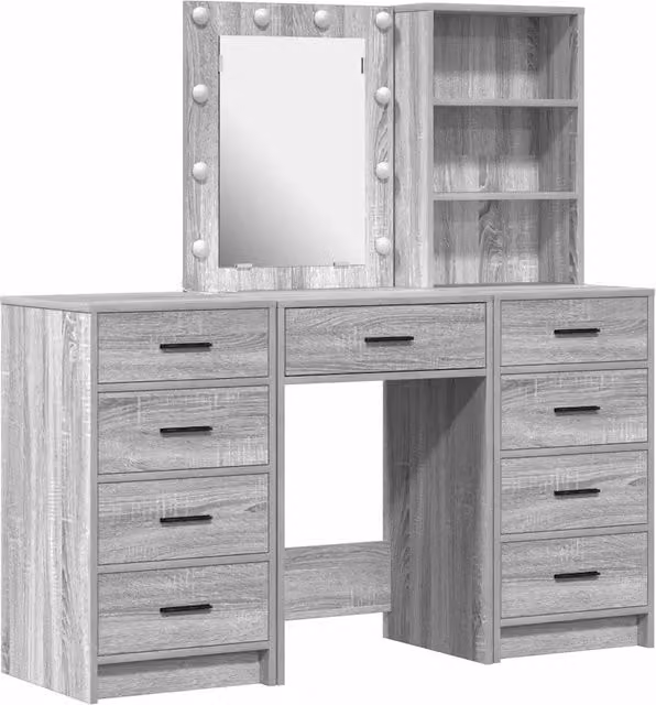 Toeletta | Tavolo da Trucco con cassetto 3 pz Grigio Legno multistrato