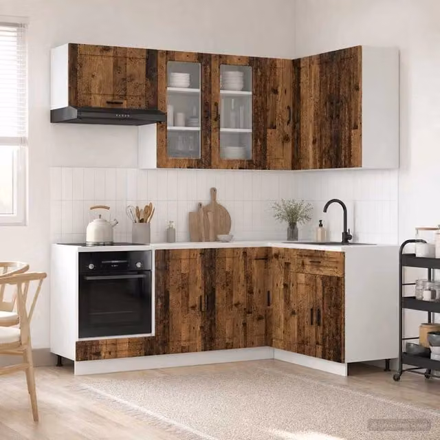 Unità cucina moderna vidaXL in legno marrone con ante in vetro – 1