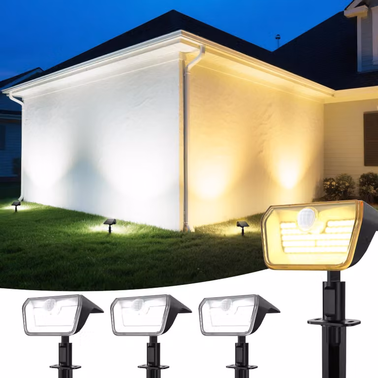 Lampade solari 2 in 1 con sensore di movimento, 3000K e 6500K, 60 LED, impermeabili IP67, confezione da 3 pezzi