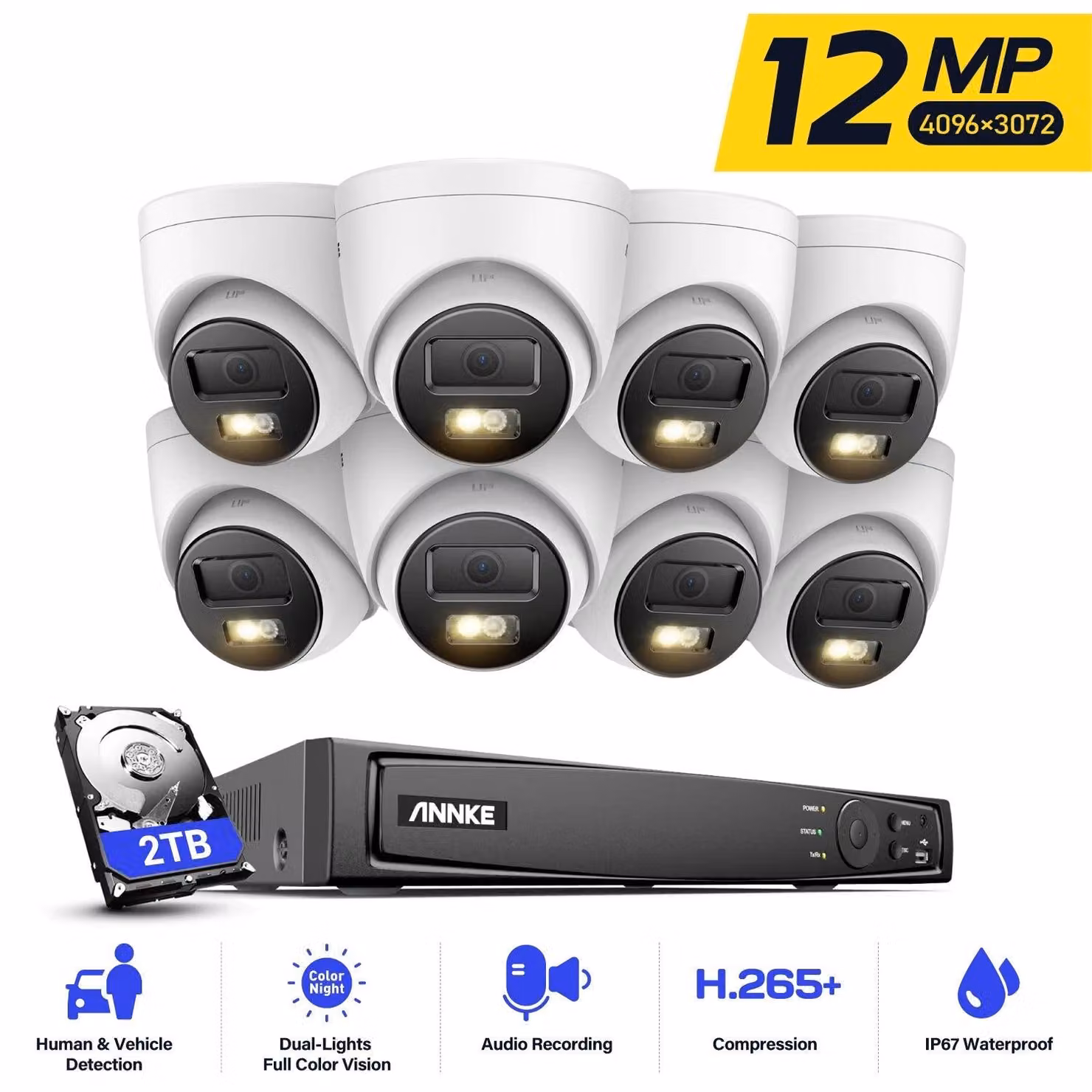 Telecamera di sicurezza - Sistema di videosorveglianza - Telecamera CCTV - Telecamera di sorveglianza - Telecamera esterna - Risoluzione 12MP