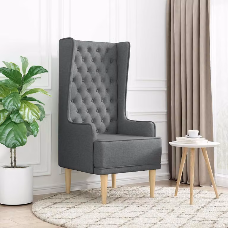 vidaXL Sedia Chesterfield trapuntata a bottoni in tessuto Grigio, L: 46 cm, P: 64 cm, H: 110 cm