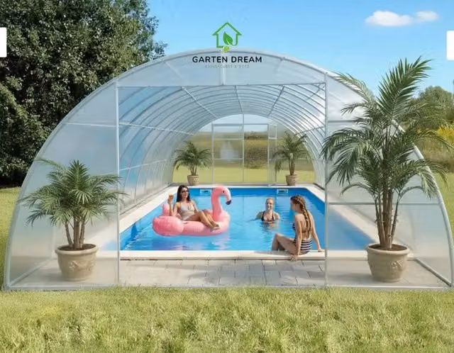 Copertura per piscina a cupola Garten Dream SIGMA in policarbonato trasparente e acciaio galvanizzato, L: 8 m, P: 4 m, H: 2,2 m