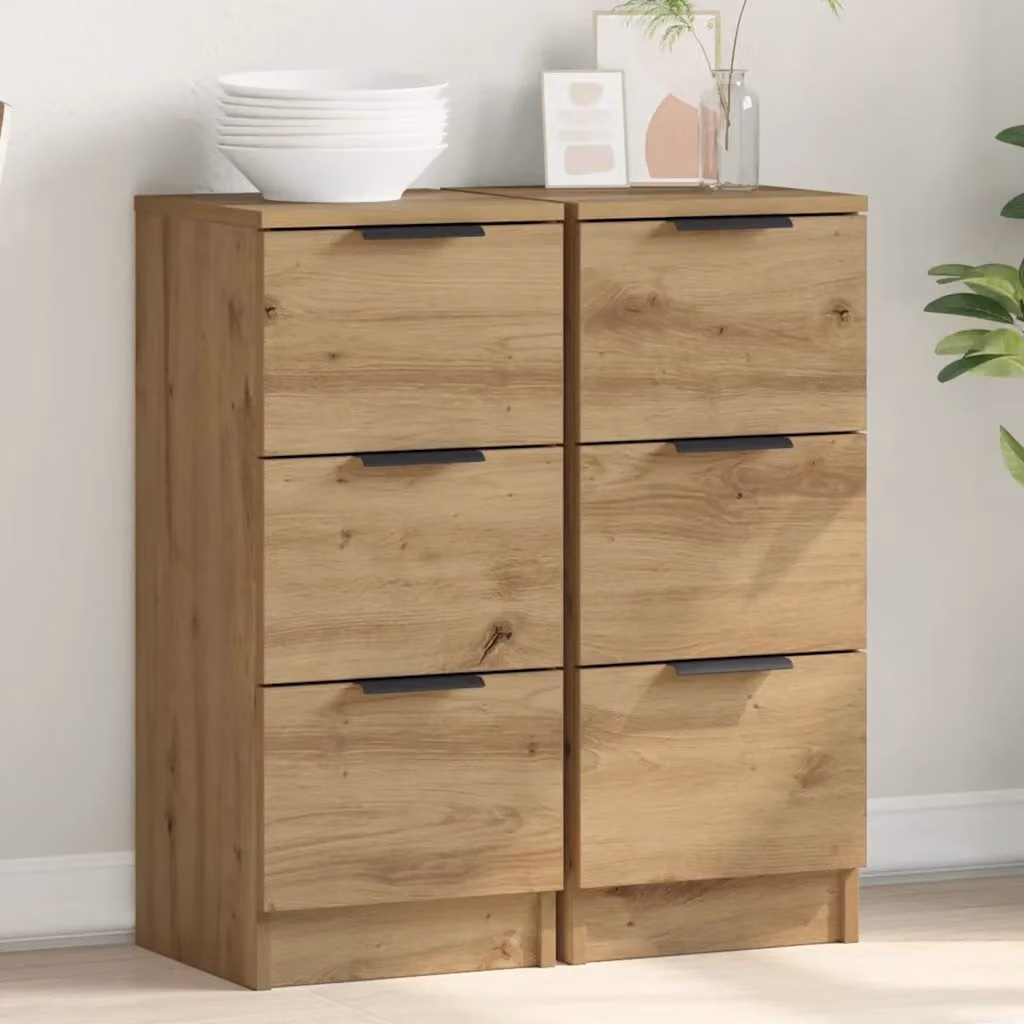 Set di 2 credenze vidaXL in legno multistrato e MDF color rovere, design moderno e opaco, L/P/H: 30 x 30 x 70 cm
