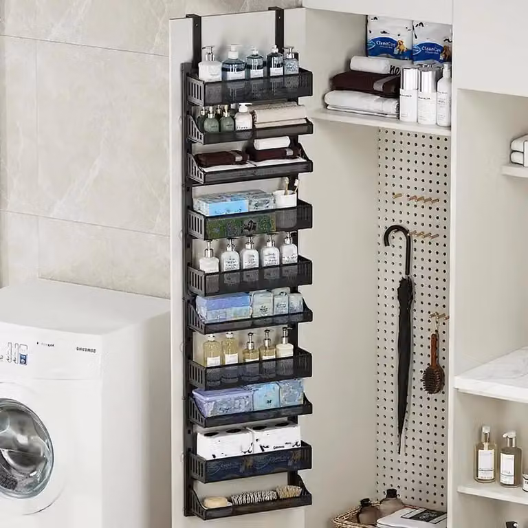 Türorganizer - Porta spezie - 10 ripiani - Porta appendiabile - Acciaio - Regolabile - Con ganci - Nero