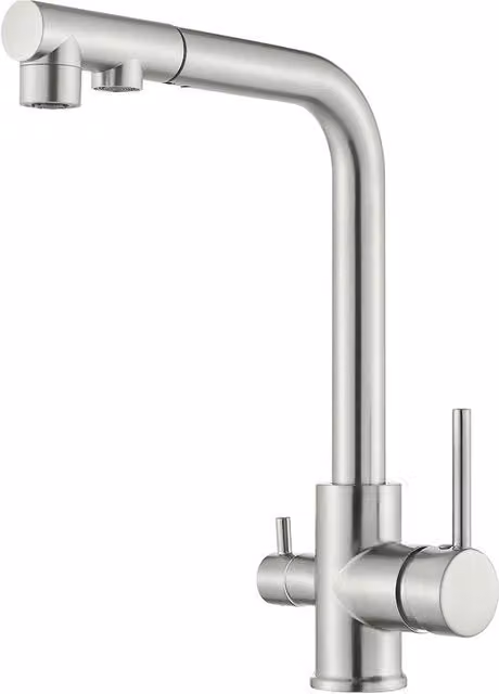 3 viei rubinetto da cucina, rubinetto da cucina rotante 360°, rubinetto 3 in 1 per filtro acqua, rubinetto acqua potabile con 2 maniglie, rubinetto da cucina 3 vie in acciaio inossidabile, lucidato
