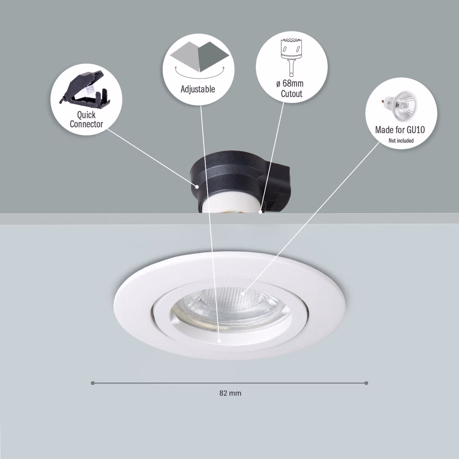 Faretto da incasso a soffitto Elva bianco orientabile in metallo con luce bianco caldo – 2