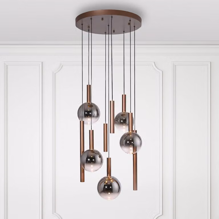Paul Neuhaus lampada LED a sospensione Bowl, Ø 63 cm, marrone/grigio dimmerabile, Marrone / Ruggine, Soggiorno / Sala da pranzo, Vetro, Moderno